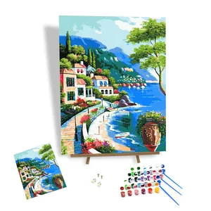 Custom Designs Diy Painting Seaside House Landscape Paint By Number Kit Handmade Oil Painting On Canvas