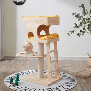 Wooden <b>Cat</b> <b>Tree</b> 2 Levels Solid <b>Wood</b> <b>Cat</b> House With <b>Tree</b> Hole Privacy Minimalist Design For Indoor <b>Cats</b> - Product Image 3