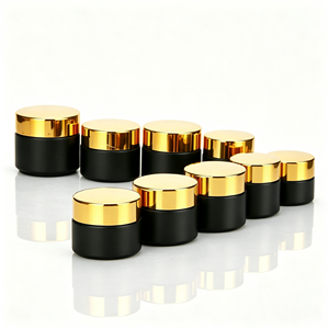 Tarros de crema de vidrio negro mate con tapas doradas 100G 60G 50G 30G 20G 15G 10G 5G, cortos y redondos para el cuidado de la piel, con serigrafía disponible. - Product Image 2