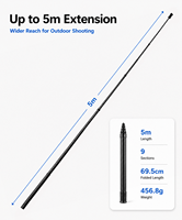 Poste de Extensión de Acero Inoxidable y Fibra de Carbono, Longitud Máxima 5M, Plegado 69.5cm, Peso Neto 456.8g, Mástil Telescópico de 7 Secciones de Alta Resistencia