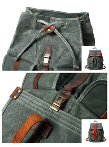 Custom Man Waterproof Retro Vintage Style Mochila De Lona Back Pack <b>Rucksack</b> Leather Canvas Backpack for <b>Men</b> Sac - Product Image 6