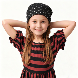 Disfraz de pirata a rayas rojas y negras para niñas con pañuelo para <span class=keywords><strong>la</strong></span> cabeza, vestido de manga corta con corte en A para cosplay de Halloween - Product Image 5
