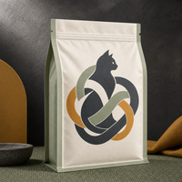 Sachet en plastique personnalisé à huit soudures latérales, imprimé par gravure, pour l'emballage de nourriture pour chats, avec motif artistique tissé