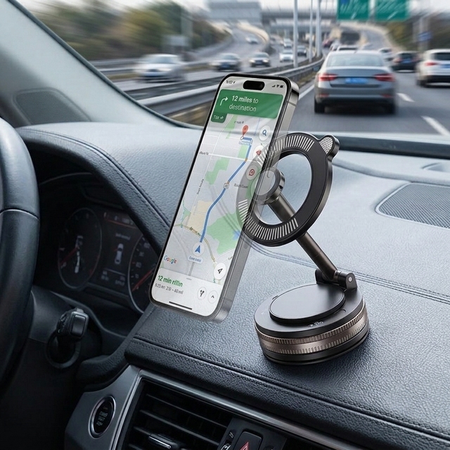 Panda Ear Magnetic Car Phone Mount | N52 18N Dual-Ring Magnet | 360° Vacuum Resin Suction Stand | T33 Cute Dashboard Holder