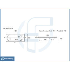 Carcasa de Bañera Rectangular de 140x70cm sin Paneles para Uso Doméstico - Product Image 2