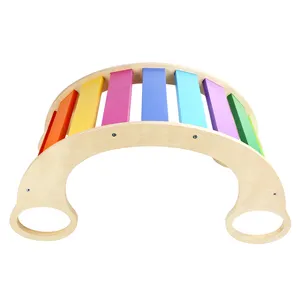 Kids Quality Colorful Wooden Rocking Chair Sports Toys Rainbow Rocking Chair Children's Early Education Toys Climbing Chair