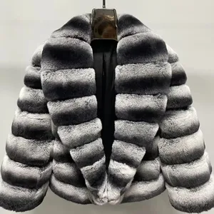 2023 럭셔리 OEM 서비스 겨울 여성용 두꺼운 따뜻한 리얼 렉스 토끼 모피 코트