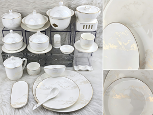 Service de table en porcelaine fine 45% High Bone China, paysage montagneux doré de luxe, bordure dorée à la main, vaisselle en céramique pour hôtel 5 étoiles et restaurant - Product Image 2
