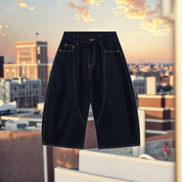 Jeans trois-quarts unisexe américain épissé cimeterre vache brute mi Baggy Denim Shorts respirant décontracté pour hommes femmes pour l'été