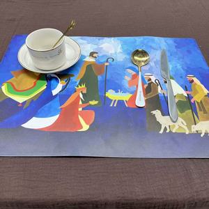 Tapis de table de Noël pour scène de la Nativité religieuse-Mages colorés et conception de la Sainte Famille pour les repas de fête - Product Image 3