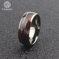 Bague de mariage unisexe en carbure de tungstène plaqué argent de 8 mm avec incrustation d'opale de feu noire et rouge et de bois de koa, bijoux tendance