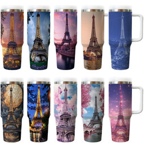 Gobelets isothermes de voyage et de bureau en acier inoxydable de 40 oz, motif Tour Eiffel, 10 couleurs, avec poignée Tour Eiffel <span class=keywords><strong>Paris</strong></span> - Product Image 1