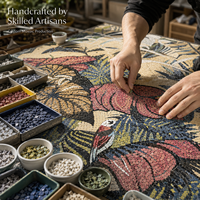 Mosaïque en céramique artisanale à motifs d'oiseaux et de plantes pour la décoration murale de la maison et des espaces commerciaux, mosaïque artistique d'Asie du Sud-Est pour crédence de bar