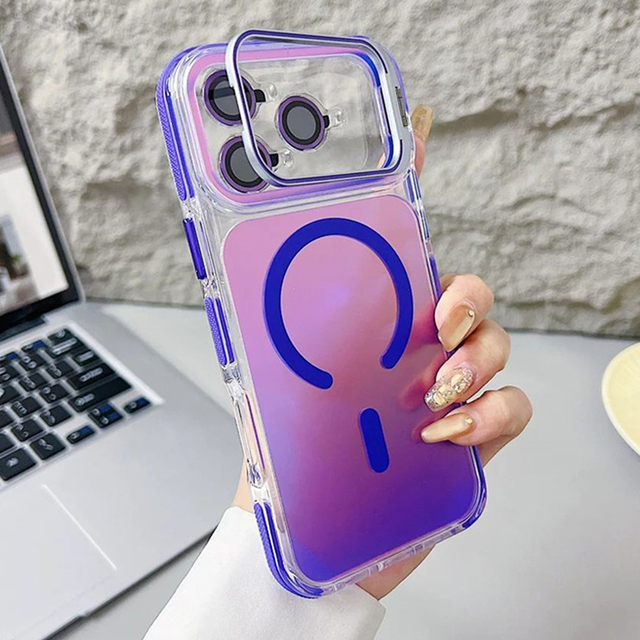 Luxury Strong Magnetic Kickstand Phone Case for iPhone 17 Pro Max Air 16 15 Plus 14 13 12 11 Lens Film Protective IMD Cover