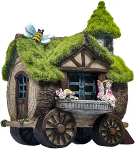 Jardim Da Casa de Fadas com Flocagem Verde Telhado e o De Fadas Em Miniatura Figura Decorativa
