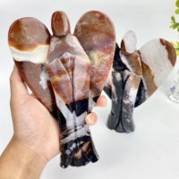 Großhandel 19cm Schwarze und Rote Achat-Engel-Ornamente Handgeschnitzte Kristall-Heilstein-Kunstwerke zur Heimdekoration
