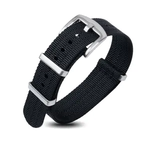 Großhandel individuelles LOGO einteiliges Nylon-Uhrarmband 20mm 22mm klassisch schwarz Nylon-Uhrarmbänder Uhrenarmband