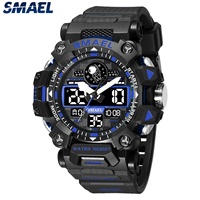 Montre connectée unisexe SMAEL 8078, sport, mode, plongée, étanche 50 bars, résistante aux chocs, lumineuse, chronomètre, alarme, plastique PU ABS