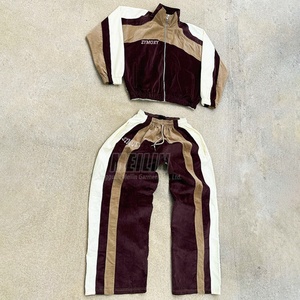 Custom Corduroy Oversize <b>Zip</b> <b>up</b> <b>Jackets</b> Track Suit Two Piece Set Wide Leg Baggy Pants and <b>Jacket</b> Corduroy <b>Jackets</b> Tracksuit Set - Product Image 2