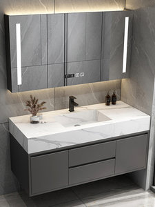 Meuble de salle de bain moderne de luxe léger et simple avec double vasque intégrée en céramique sans joint et miroir intelligent - Product Image 2