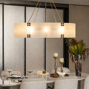 Lustre rond contemporain en verre blanc avec suspension dorée pour villa, restaurant, projet d'éclairage résidentiel - Product Image 1