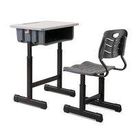 Ensemble de bureau et chaise d'école réglables avec siège ventilé, table d'étude grise avec boîte de rangement, mobilier de classe durable pour étudiants