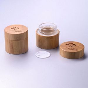 <b>Bamboo</b> Cosmetic Jar Set for Face Cream Eye Cream Lotion & Lipstick 30g 50g Skin Care with Silk <b>Screen</b> Printing Glass Lining - Product Image 3