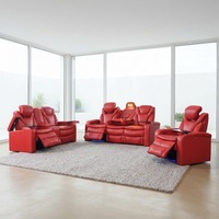 Ensemble de canapés inclinables électriques de luxe en cuir rouge 3+2+1 places, réglables avec éclairage LED et structure en bois pour salon et home cinéma