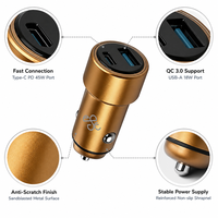 Chargeur de voiture en alliage d'aluminium premium PD 3.0/QC4.0/QC3.0/QC2.0, résistant au feu, USB-C + USB, charge rapide pour montre connectée et écouteurs