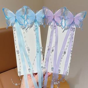 Pinzas para el pelo con diseño de mariposa y cinta, pasadores de pelo con borlas de perlas, pinzas laterales de estilo antiguo, accesorios para el pelo para fiestas de cosplay para niñas - Product Image 2