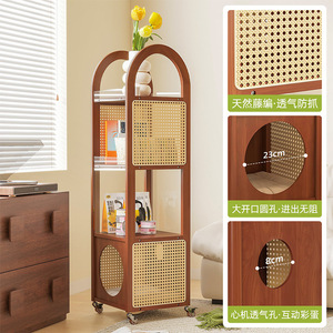 Retro Rattan <b>Corner</b> Shelf With Cat Bed <b>Storage</b> For Living Room Bedroom Office Organizer Eco-Friendly Standing Type - Product Image 3