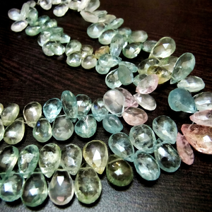 Collier de perles facettées en aquamarine naturelle multicolore, forme poire, 8 pouces de long - Product Image 1