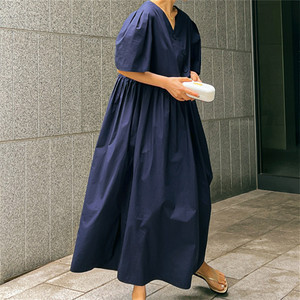 Robe d'été ample grande taille Jupe de poupée série Sen Col en <span class=keywords><strong>V</strong></span> Tempérament amincissant Robe longueur genou - Product Image 1