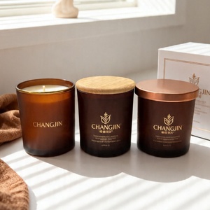 Wholesale Large Frosted Amber Empty Candle Vessel 10 oz 14 oz Custom Luxury Scented Candle glass Jar with Wooden Cork Lid Box