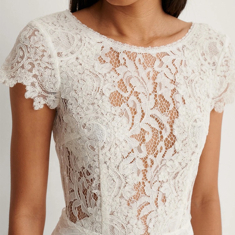 Elegant Lace Bridesmaid Dress with Short Sleeves & Open Back Elegant Lace Bridesmaid Dress with Short Sleeves & Open Back
