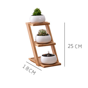 Macetas para suculentas con platillos de bambú de 3 niveles, soporte de soporte blanco para plantas suculentas, <span class=keywords><strong>maceta</strong></span> de cerámica decorativa oblato - Product Image 1