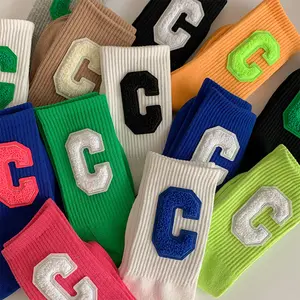 Women's Mid-tube Letters Street Crew Socks Unisex Three-dimensional Big C Trend Ins Wind Sports Couple Socks