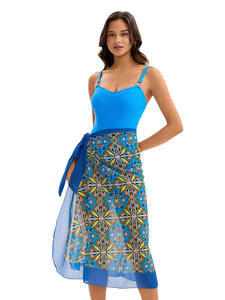 Traje de baño/ropa de playa Sexy de una pieza con diseño de espalda recortada con estampado de patrón sólido elegante para mujeres americanas europeas - Product Image 2