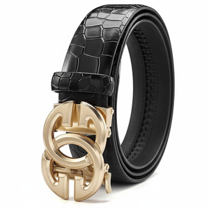 Elegante cinturón de cuero en relieve para hombre, accesorio de cintura llamativo de acabado suave lujoso contemporáneo, costura definida duradera - Product Image 1