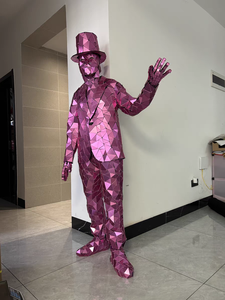 <span class=keywords><strong>Costume</strong></span> de miroir rose, combinaison miroir intégrale personnalisable avec haut-de-forme pour spectacle sur scène - Product Image 3
