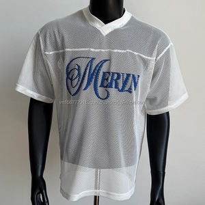 Camiseta Blanca de Malla con Estampado y Aberturas, Manga Corta, Estilo Jersey de Alta Gama para Hombre, Transpirable, de Secado Rápido, Estilo Hiphop, Sensación Fresca - Product Image 5