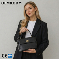 Sac à main pour femme en cuir véritable 3416 L, fermoir en métal noir, bandoulière réglable, sac à bandoulière carré minimaliste pour le travail, décontracté, quotidien