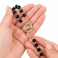 Gelang Kristen Tembaga Padat Berlapis Emas CZ Bening Bertahtakan Biji Rosario, Hadiah Trendi Unisex untuk Segala Acara