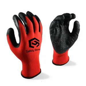 CY Gants de jardin en caoutchouc froissé industriel En388 Équipement de protection Construction domestique Gants de travail de sécurité en latex