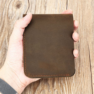 Cartera corta plegable de cuero Crazy Horse de diseñador, tarjetero, Cartera de cuero genuino para hombre - Product Image 2