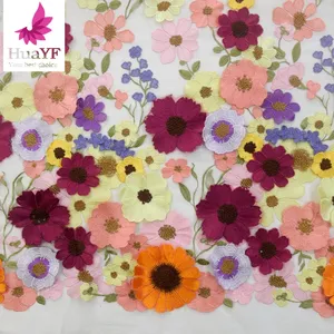 2021 ventas al por mayor 3D flor Rosa bordado encaje tela red tul para vestido de novia flor nupcial boda encaje HY1748-3 - Product Image 1