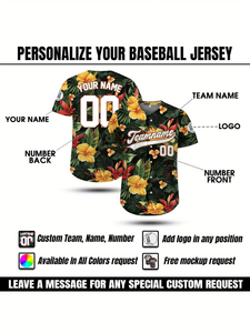 Camisa de <span class=keywords><strong>Manga</strong></span> <span class=keywords><strong>Corta</strong></span> con Botones y Bordado Floral Impreso en 3D, Unisex Personalizable, con Nombre y Número, Uniforme de Béisbol - Product Image 4