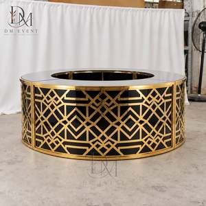 Barra de Bar Redonda Plegable de Acero Inoxidable Dorado y Negro con Diseño Floral y Cubierta de Vidrio Templado Desmontable - Product Image 2