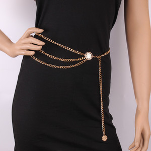 โซ่คาดเอวแฟชั่นหลายชั้น โลหะผสมสังกะสี สีทอง สีเงิน สไตล์พังก์ พร้อมจี้รูปพระราชินี สำหรับใส่ลำลอง - Product Image 1