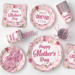 Ensemble de décoration de fête de la fête des mères plateau en <span class=keywords><strong>papier</strong></span> jetable tasse <span class=keywords><strong>serviette</strong></span> thème fleur Style chinois - Product Image 3